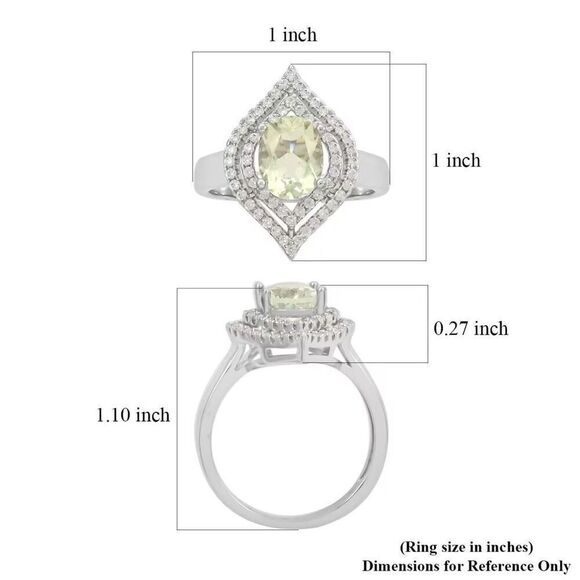 Simulated Prasiolite and Simulated Diamond 2.90 ctw Silver Ring Size 10 New - Picture 5 of 6